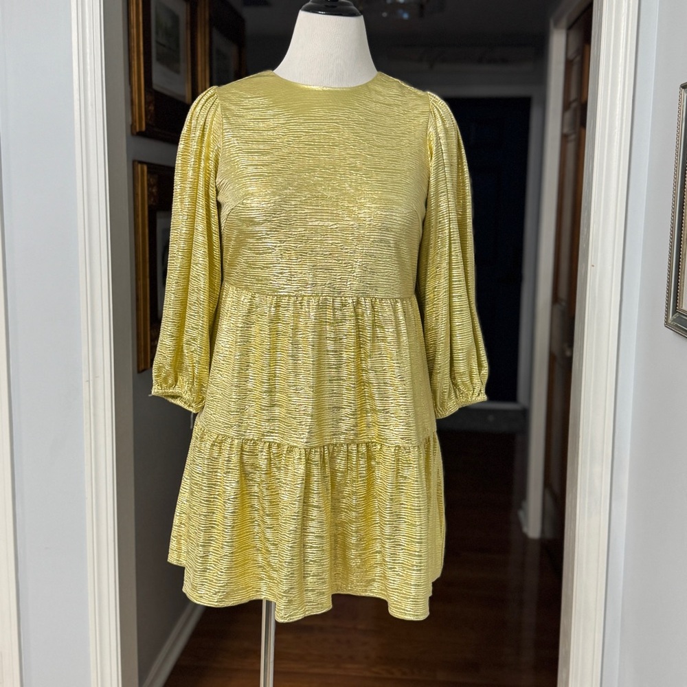Julie Brown NYC Gold Metallic Tiered Allan Dress Size Small NWT